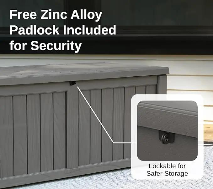 EAST OAK Outdoor Storage Box, 120 Gallon Deck Box with Stainless Steel Rods Large Resin Storage Bin for Patio Cushions, Garden Tools, Waterproof and UV Resistant, Lockable, Grey by GreenHaven Gardens