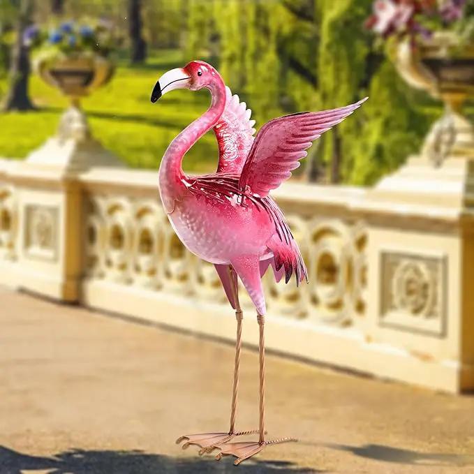 Natelf Garden Flamingo Statues and Sculptures, Outdoor Metal Bird Yard Art, Pink Flamingos Lawn Ornament for Patio Backyard Porch Decorations by GreenHaven Gardens