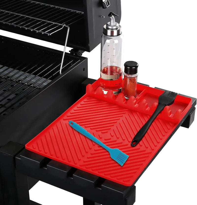 Griddle Mat Barbeque Grill Accessories Tools for Blackstone, Side Shelf Mat Grill Pad for Outdoor Grill Kitchen Counter Spatula Silicone Mat with Drip Pad for Kitchen, Cooking, Countertop (Red) by GreenHaven Gardens