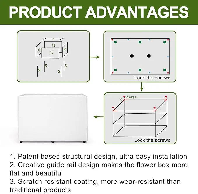Planter Box Rectangular Block - 24×16×12IN Galvanized Steel Metal Long Box Planter Easy Installation Modern Outdoor Tall Planters All-Weather Use with Drainage Holes for Patio/Porch(White) by GreenHaven Gardens