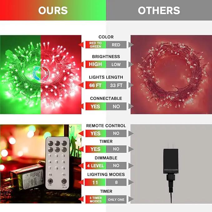 JMEXSUSS 200 LED Christmas String Lights Outdoor, Red & Green Christmas Lights Clear Wire, 11 Modes Connectable Twinkle String Lights Plug in for Christmas Halloween Garden Home Decorations by GreenHaven Gardens