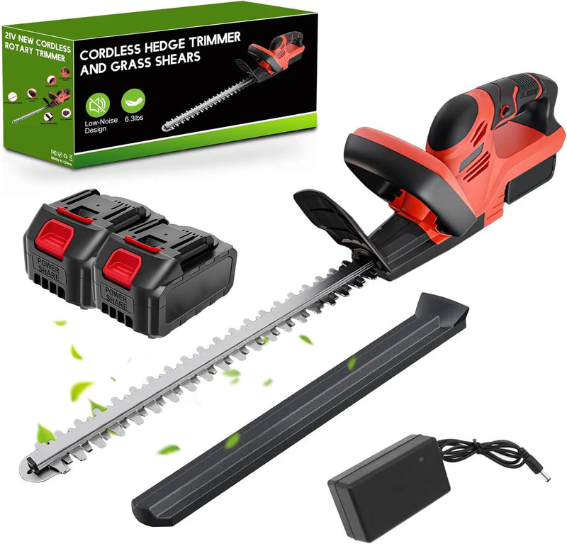 ALSO GO 22’’ Cordless Hedge Trimmer, 21V Electric Shrub Trimmer, Bush Trimmer Cordless with 2 PCS 3.0Ah Rechargeable Battery and Charger, Electric Handheld Bush Clipper for Garden, Lawn by GreenHaven Gardens