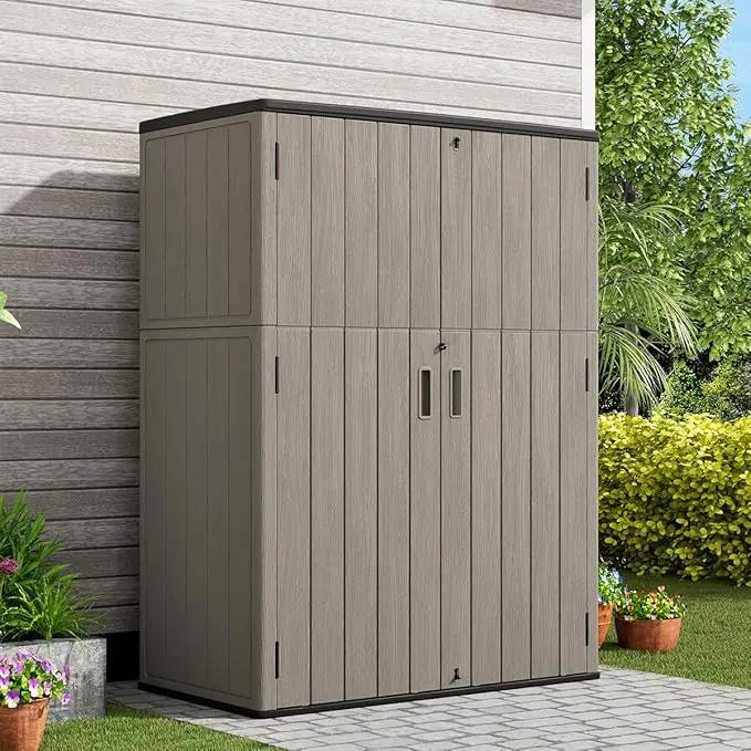 KINYING Outdoor Vertical Storage Shed,57 Cu.ft Outdoor Storage Cabinet Waterproof,Resin Sheds & Outdoor Storage Clearance for Garden,Patio,Backyard,Lockable (Brown) by GreenHaven Gardens