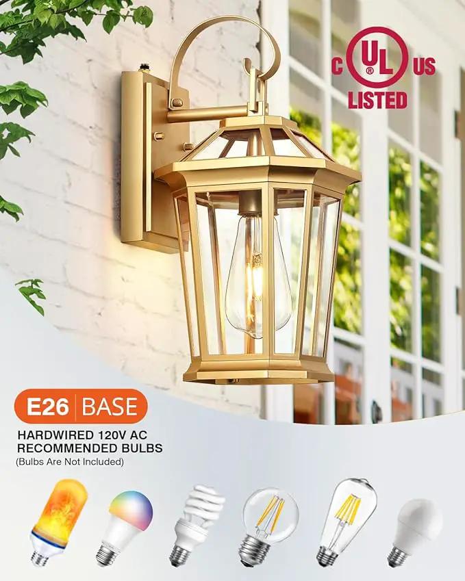 VIANIS Outdoor Porch Lights Wall Mount, Dusk to Dawn Exterior Light Fixture for House, 100% Anti-Rust Aluminum Waterproof Porch Light Outside Wall Lights, Gold Wall Sconce Lanterns for Garage by GreenHaven Gardens