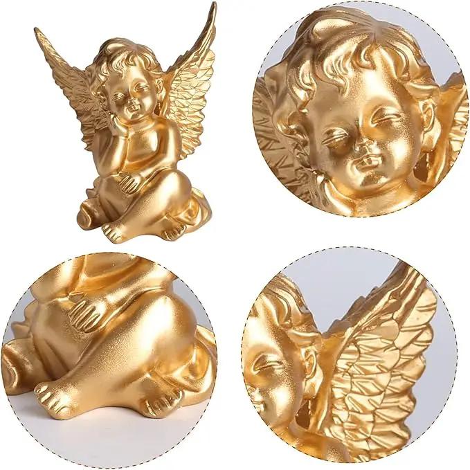orenm 2 Pack Resin Cherubs Gold Angel Statue Figurine, Garden Sleeping Cherub Statue Sculpture Indoor Outdoor Home Decoration, Cute Adorable Angle Sculpture Memorial Statue(4" Height) (Gold) by GreenHaven Gardens