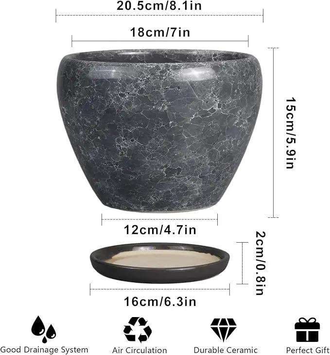 8 Inch Plant Pot - Ceramic Planter Pot with Drainage Hole and Saucer, Glaze Garden Pot Modern Flower Pot for Indoor Plants, Gray by GreenHaven Gardens