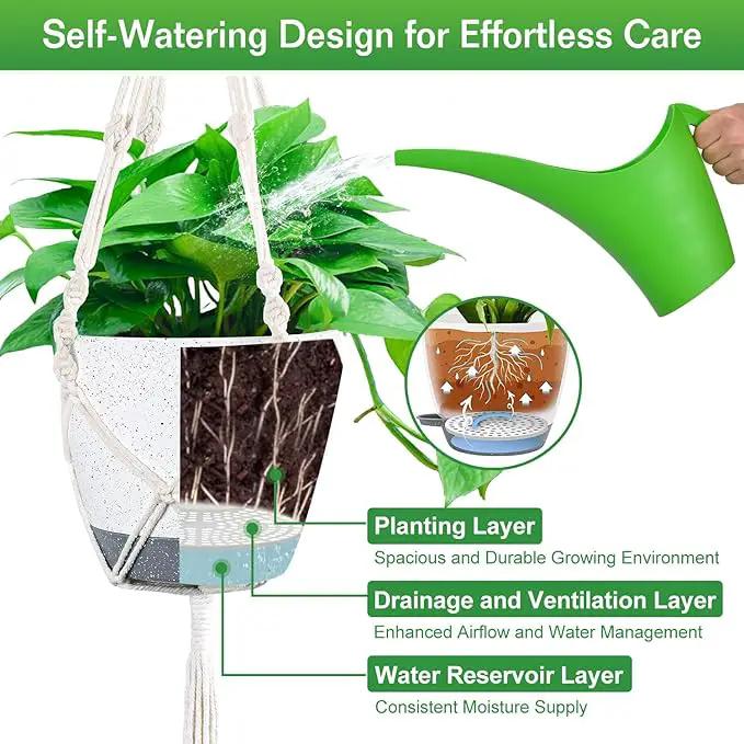 Hanging Planters for Indoor Plants with Self-Watering Hanging Pots for Plants, 2 Pack Macrame Hanging Plant Holders with Drainage Hole & Two Ceiling Hooks, Plant Hangers for Houseplants (7 Inch) by GreenHaven Gardens
