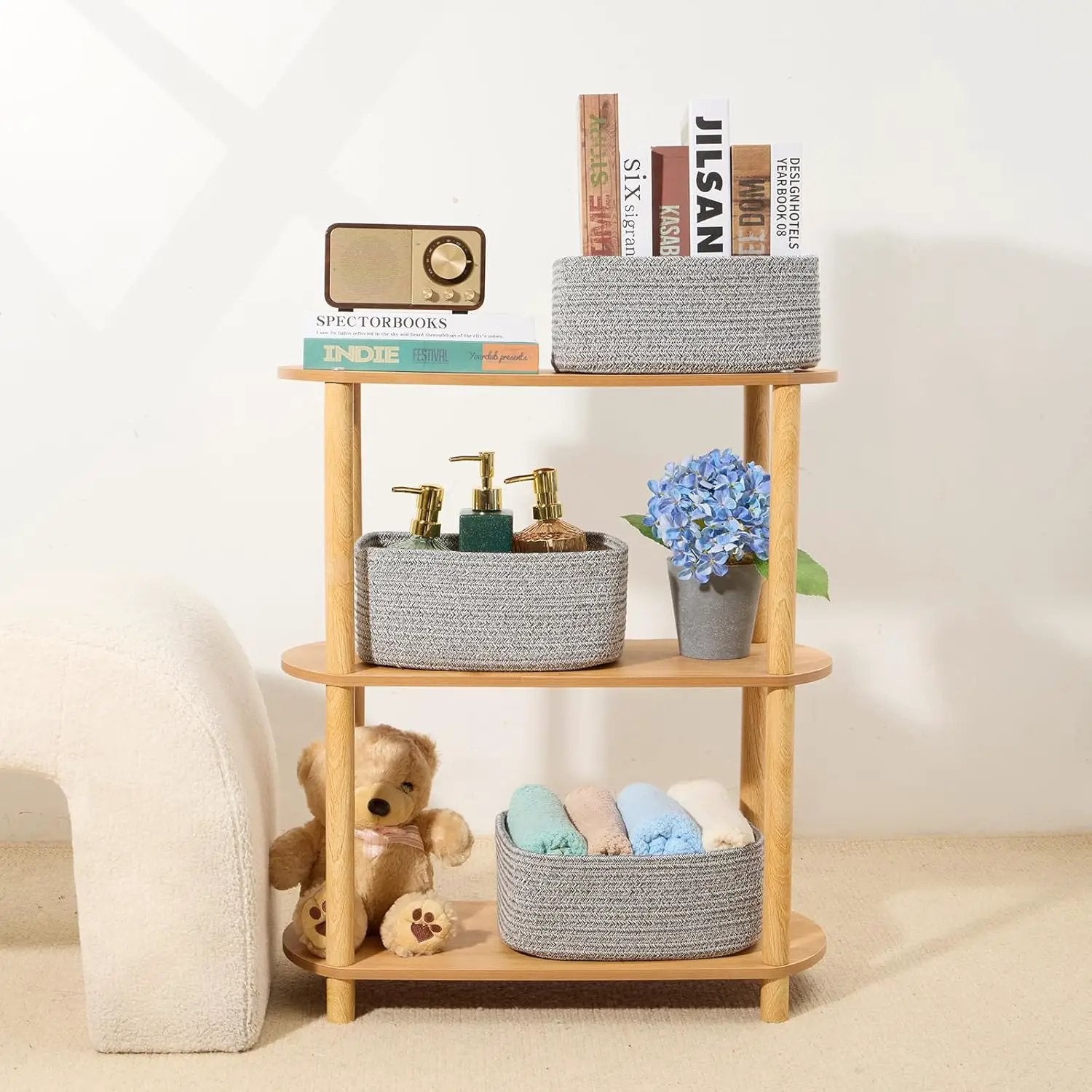Small Storage Baskets for Organizing | Closet Organizer Bins | Shelf Toy Basket | Woven Rope Baskets | Cube Decorative Box | Shallow Basket | 11.5x7.5x4.7” | 3 Packs Mixed Grey by GreenHaven Gardens