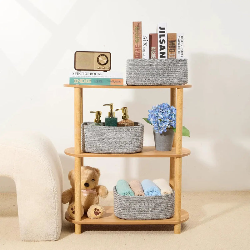 Small Storage Baskets for Organizing | Closet Organizer Bins | Shelf Toy Basket | Woven Rope Baskets | Cube Decorative Box | Shallow Basket | 11.5x7.5x4.7” | 4 Packs Mixed Grey by GreenHaven Gardens