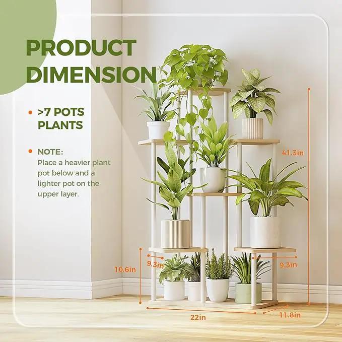 Bamworld 7 Tier Plant Stand Indoor, Large Metal Plant Shelf for Multiple Plants, Tall Tiered Flower Stand for Patio Garden Balcony Living Room Bedroom(White) by GreenHaven Gardens
