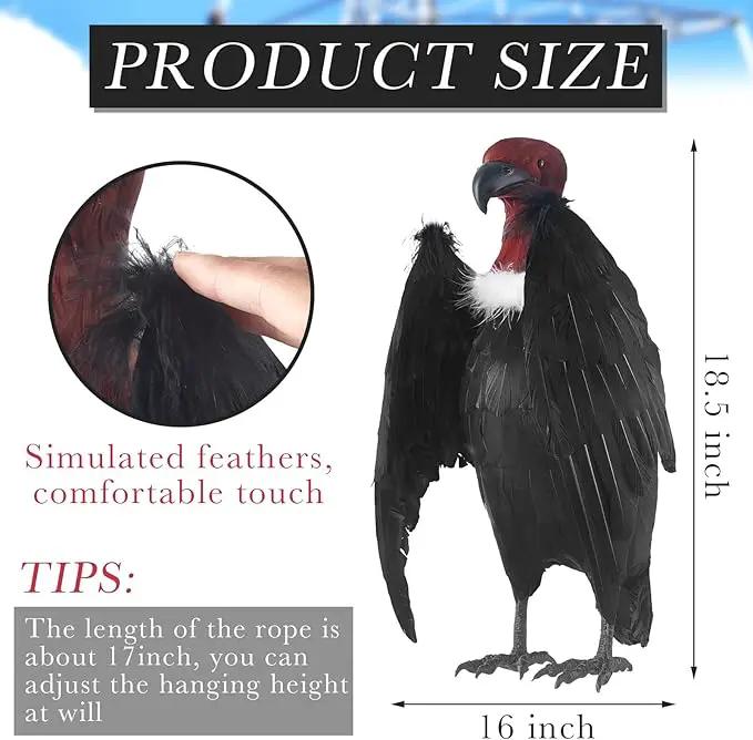 Tenceur 1 Piece Faux Vulture Effigy 18'' Large Fake Vulture Decoys Simulated Full Feathered Realistic Bird Black Hanging Faux Bird Scarecrow for Yard Roofs Trees Garden by GreenHaven Gardens