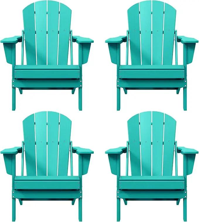 Westin Outdoors Laguna WO Home Furniture Adirondack Chair 4 PC Set Classic Outdoor Patio Folding Chair for Bon Fire Pit Lawn Backyard Beach Plastic Weather-Resistant (Turquoise) by GreenHaven Gardens