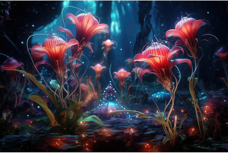 Aquarium Background Beautiful Red Translucent Flowers Terrarium Background Abstract Fantasy Plants Underwater World Tank Poster Glowing Flowers Foggy Forest Fish Tank Background Decors Vinyl 48x20in by GreenHaven Gardens