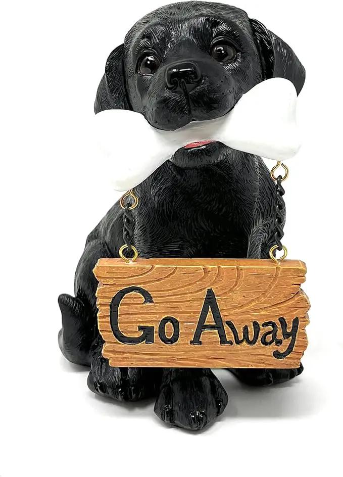 Nature's Mark Black Labrador Retriever Dog Puppy Statue with Welcome Sign Resin Garden Statue Decor 6.7" H by GreenHaven Gardens
