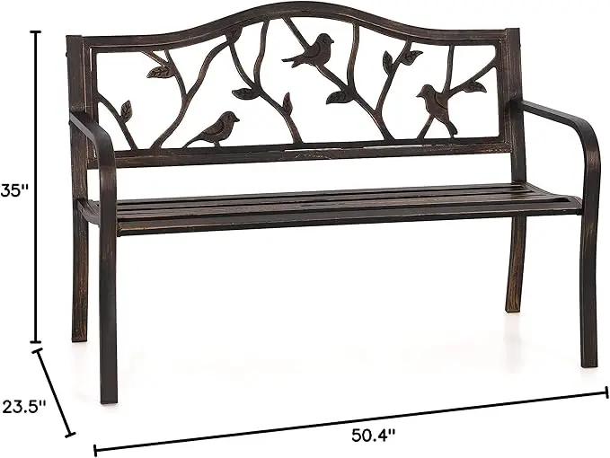 PHI VILLA Outdoor Garden Park Bench Patio 50" Metal Bench, Steel Frame Bench with Backrest and Armrests for Porch, Lawn, Balcony, Backyard and Indoor, Bronze by GreenHaven Gardens