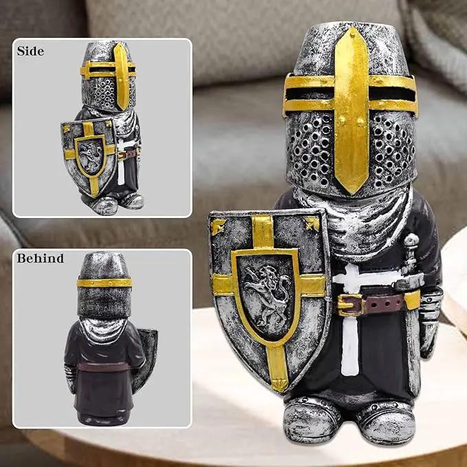 nezababy Knight Gnomes Guard Garden Statue Decoration Medieval Wee Crusader Battle Swordsman Fighting Outdoor Figurines Lawn Decor Resin (F) by GreenHaven Gardens