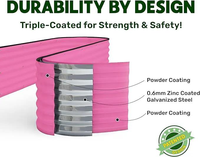 9-in-1 Galvanized Steel Raised Garden Bed // 8×2×1.5 ft Modular Planter for Gardening, Vegetables, Flowers // 18" Tall Metal Raised Garden Beds Outdoor (Pink) // Patented Design Planter Box by GreenHaven Gardens