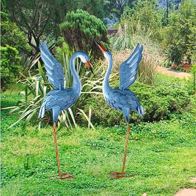 Garden Crane Statue Animal Sculpture Standing Metal Crane Garden Decoration Metal Yard Art for Yard Outdoor Indoor Decoration Set of 2 by GreenHaven Gardens