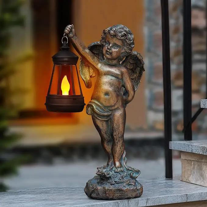MININOVA Angel Statues Garden with Solar Lantern Outdoor Cherub Decorations Patio Yard Lawn Ornaments Housewarming Gifts for Mom Grandma Women by GreenHaven Gardens