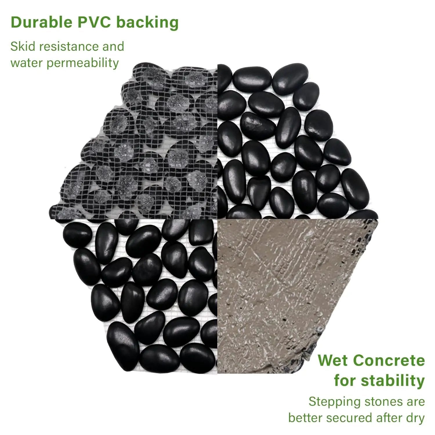 10in River Rock Stepping Stones Set - 6 Pack | Polished Pebble | Long-Lasting PVC Mesh Backing | Perfect for Garden Paths and Lawns Outdoor Landscaping Decoration | Black Rhombus by GreenHaven Gardens