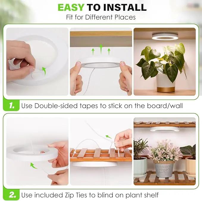 LORDEM 6.3” Ceiling Grow Lamp for Indoor Plants, 216 LEDs Full Spectrum Halo Plant Light, Under Cabinet Grow Lights with 4/8/12H Auto Timer, 3 Switch Modes, 4 Dimmable Brightness Levels, Tri Head by GreenHaven Gardens