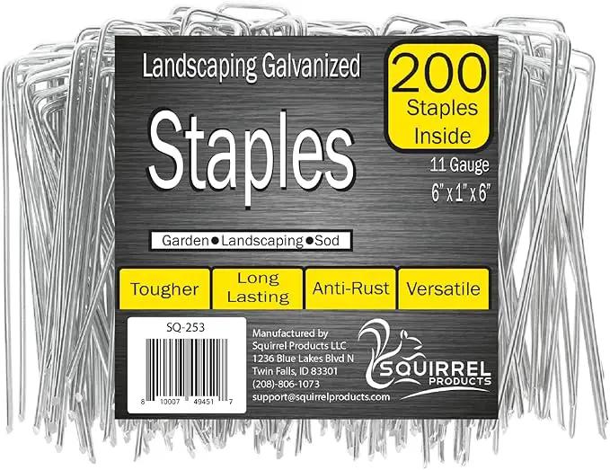 Squirrel Products U Shape Garden Stakes Metal, 6 Inch Landscaping Staples, 11 Gauge Stakes for Landscaping Fabric, 2.9mm 15x2.5x15cm – 200 Pack by GreenHaven Gardens