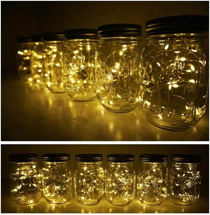 Decorman Solar Mason Jar Lights, 10 Pack 30 LED Fairy Star Firefly String Lids Lights with 10 Hangers for Patio Yard Garden Party Wedding Christmas Decoration(Jars Not Included) (10 Pack, Warm White) by GreenHaven Gardens