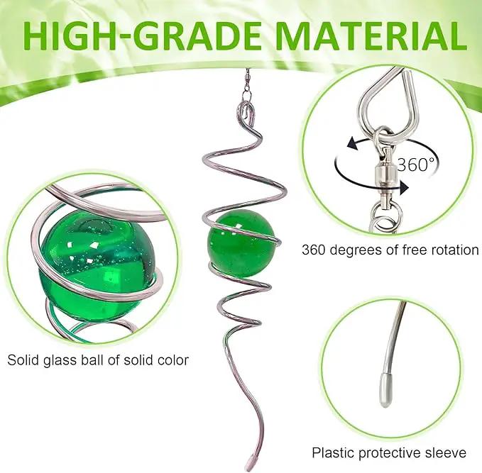 Gazing Ball Spiral Tail with Green Glass Orb, Spiral Tail for Wind Spinner, 3D Wind Spinners Stabilizer, Rotating Art Decor-Visual Illusion in Spinning, Indoor Outdoor Garden Decoration 13" by GreenHaven Gardens