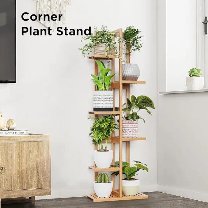 H HOMEXIN Bamboo Plant Stand Rack - Indoor & Outdoor Plant Stand 6 Tier 7 Potted Multiple Flower Planter Pot Holder Shelf Rack Display for Patio Garden Corner Balcony Living Room by GreenHaven Gardens
