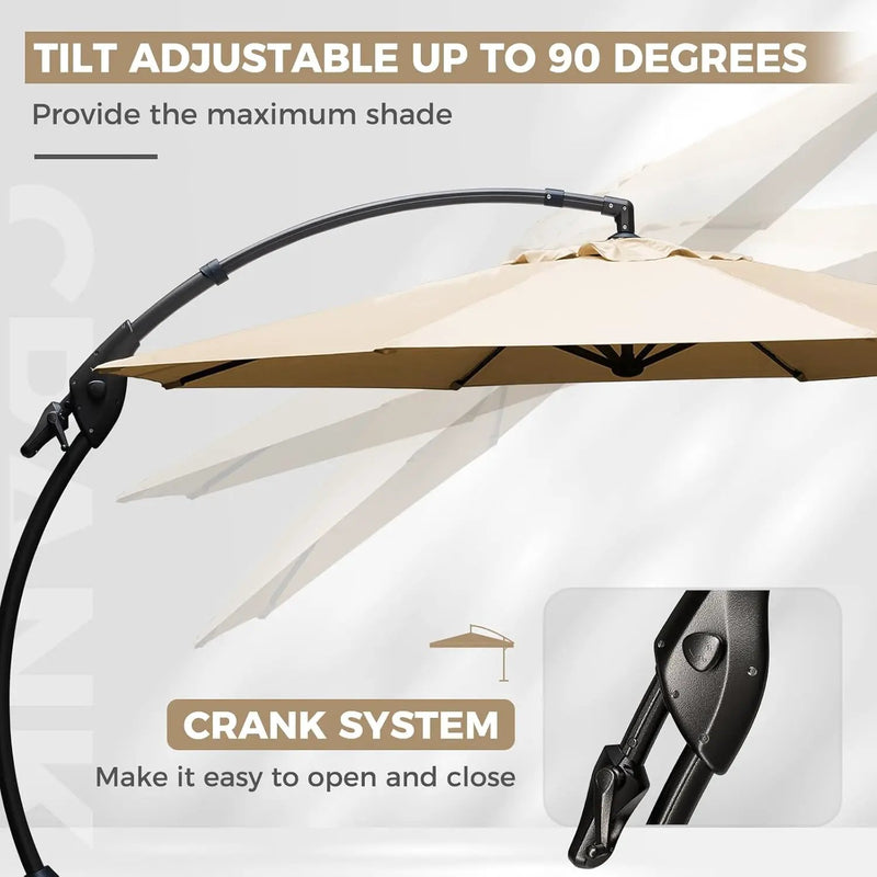 Grand patio 12 FT Sunbrella Cantilever Umbrella with Base Outdoor Aluminum Offset Umbrella with Tilt Adjustment (Flax, 12 FT-SUNBRELLA) by GreenHaven Gardens