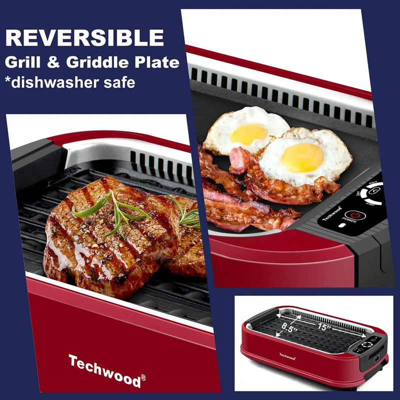Techwood Smokeless Grill 1500W indoor Grill with Tempered Glass Lid, Compact & Portable Non-stick BBQ Grill, Turbo Smoke Extractor Technology, Drip Tray& Removable Plate by GreenHaven Gardens