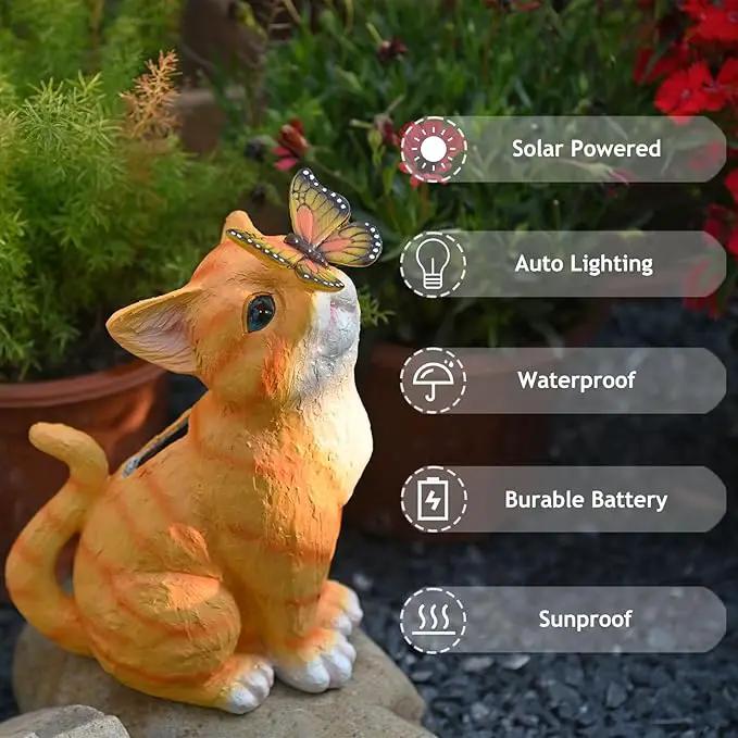 Cat Garden Figurines Outdoor Decor Solar Statue with LED Lights for Patio Lawn Yard Art Decoration Housewarming Garden Gift by GreenHaven Gardens