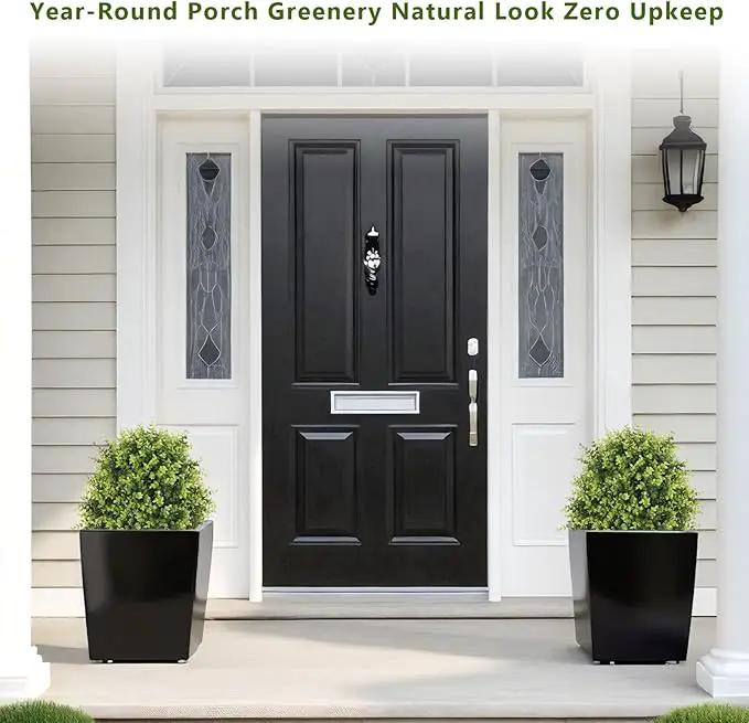 THE BLOOM TIMES 2ft Faux Boxwood Plants Outdoor Set of 2, Topiary Balls Artificial Outside Trees, 24" UV Resistant Fake Greenery Bushes & Shrubs for Front Porch Planter by GreenHaven Gardens