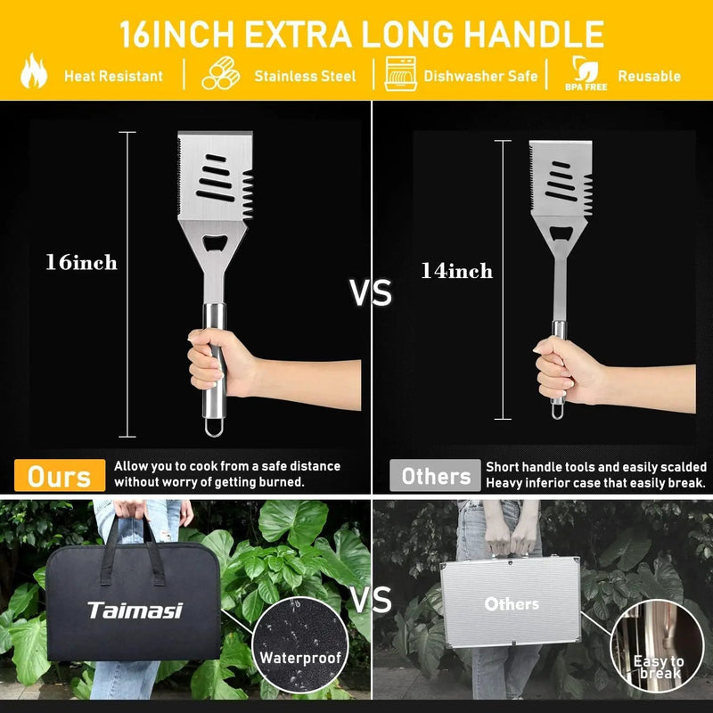 34Pcs Grill Accessories Grilling Gifts for Men, 16 Inches Heavy Duty BBQ Accessories, Stainless Steel BBQ Tools with Thermometer, Grill Mats for Backyard, BBQ Gifts Set for Men Women by GreenHaven Gardens