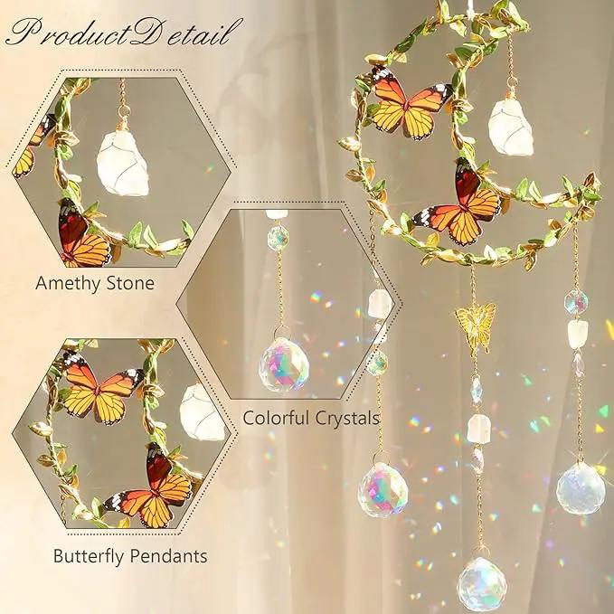 Suncatcher Moon Crystal Rose Quartz Sun Catcher Window Hanging, Good Luck Charms Gifts for Women Chrismas Thanksgiving Birthday Crystal (Rose) by GreenHaven Gardens
