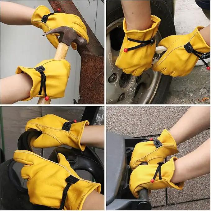 HLDD HANDLANDY Leather Work Gloves for Men & Women, Adjustable Wrist Cowhide Gardening Glove with Reinforced Palm for Driver by GreenHaven Gardens