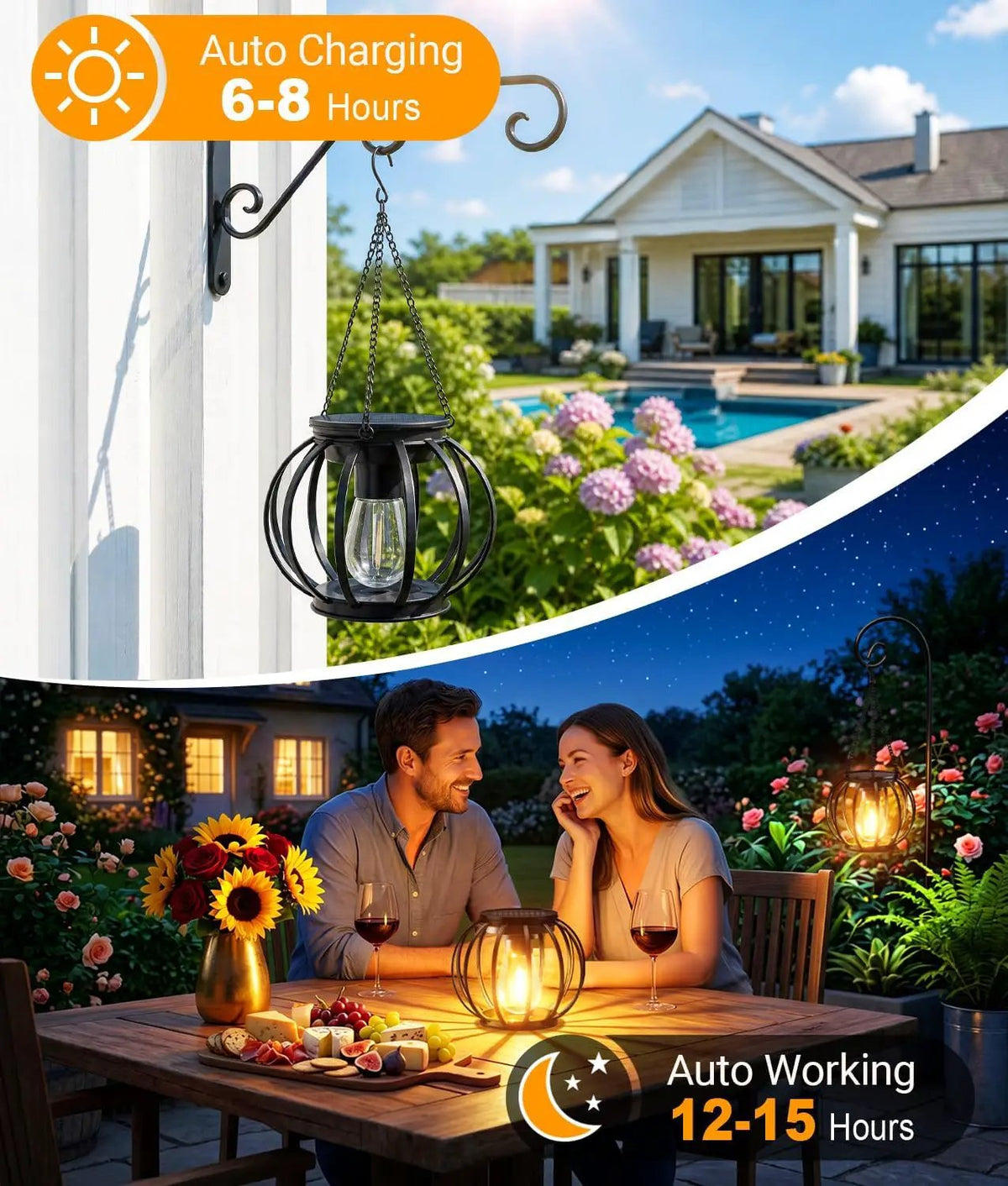 KOOPER Solar Lanterns Outdoor Waterproof, Upgraded Metal Hanging Solar Lights Outdoor Lanterns, Brighter Auto On/Off Outdoor Hanging Lantern for Yard Patio Pathway Porch Garden Decor 2 Pack by GreenHaven Gardens