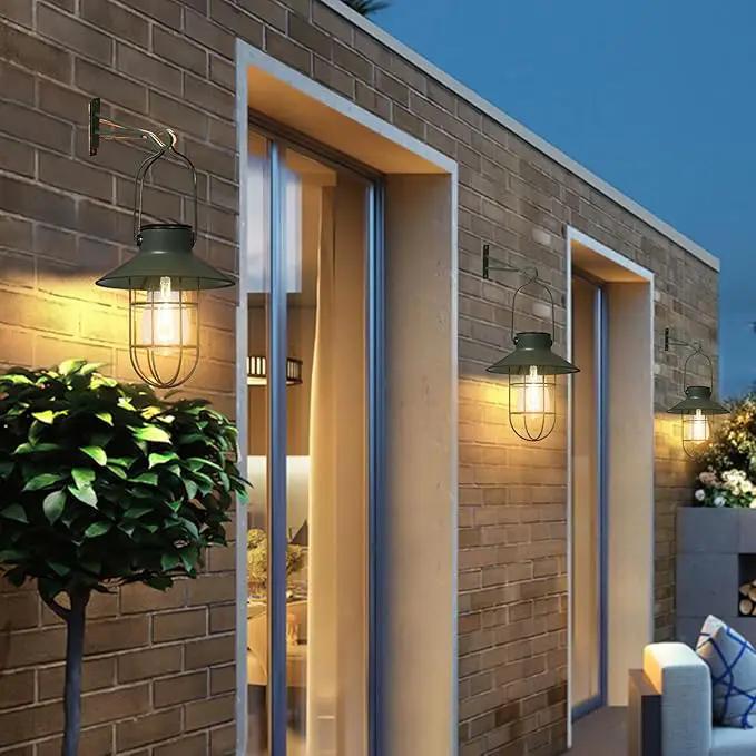 pearlstar Solar Lanterns Outdoor Metal Solar Powered Hanging Lights Waterproof for Wall Barn Yard Garden Patio Garage Balcony Porch Fence Decor, Warm White Edison Bulb (Green-2pack) by GreenHaven Gardens