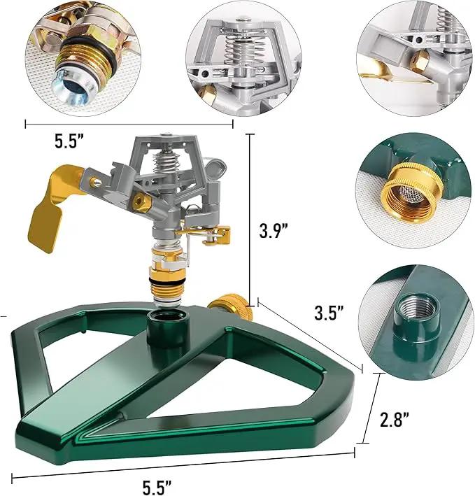 Hourleey Impact Sprinklers for Yard, Heavy Duty 360 Degree Rotating Pulsating Lawn Sprinkler with Metal Base for Garden Large Area, Water Coverage up to 5,800 Sq. Ft by GreenHaven Gardens