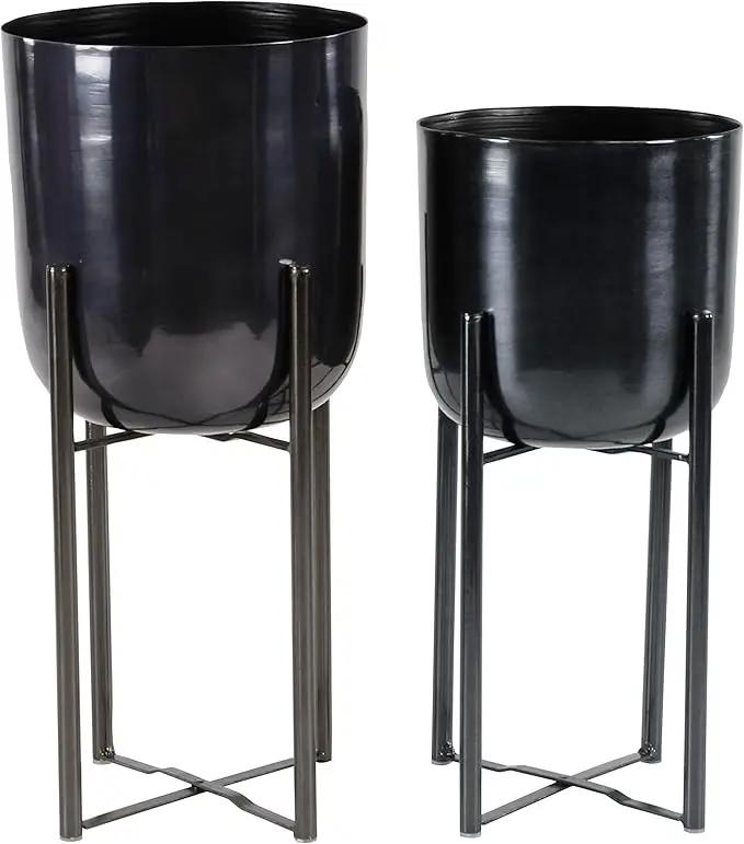 CosmoLiving by Cosmopolitan Metal Indoor Outdoor Planter Dome Large Planter Pot with Removable Stand, Set of 2 Planters 19", 22"H, Black by GreenHaven Gardens