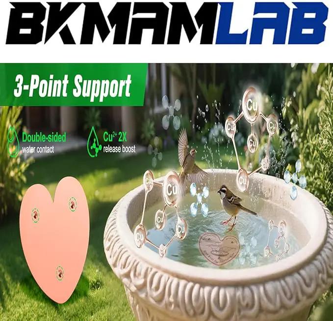 3-Pack 99.99% Pure Copper Bird Bath Purification Disk,Copper Disc with Stable Triple-Point Support,Fits All Outdoor Bird Baths(Heart-Shaped) by GreenHaven Gardens