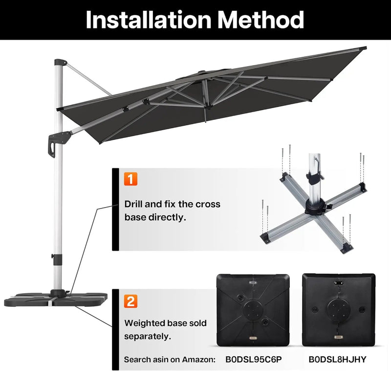 Patio Umbrella, 10FT Outdoor Cantilever Umbrella with 360-degree Rotation for Garden, Deck, Backyard, Pool and Beach, Grey by GreenHaven Gardens