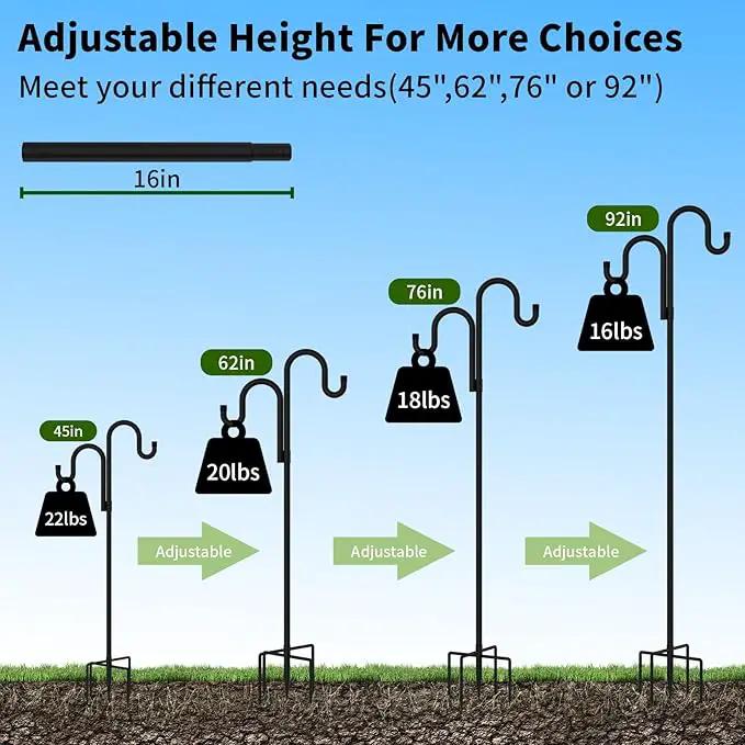 Double Shepherds Hooks for Outdoor, Bird Feeder Pole with 5 Prongs Base, Heavy Duty Garden Hook for Lantern, Wind Chime and Hummingbird Feeder, 45 Inch, 2 Pack by GreenHaven Gardens