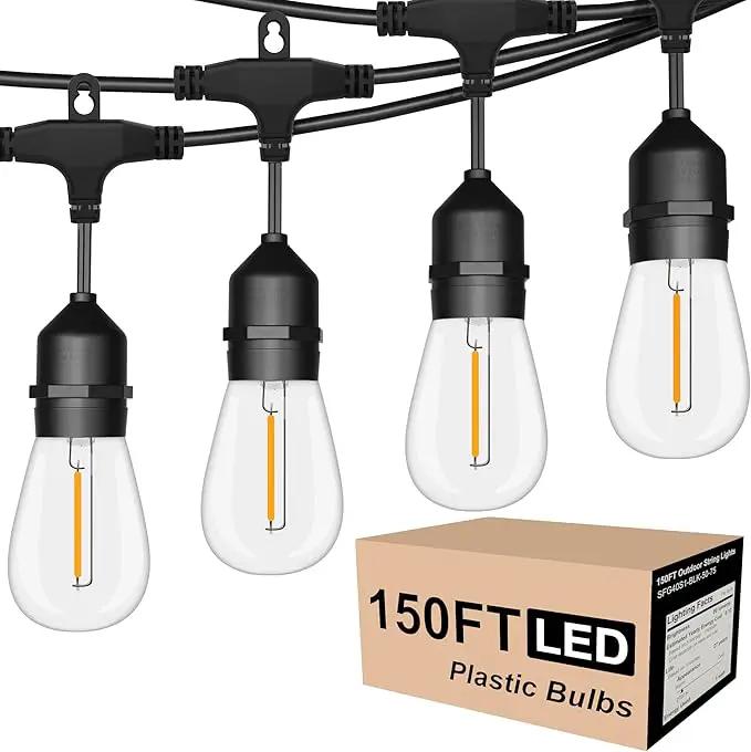 SUFEIMAS Outdoor String Lights LED 150FT with 45 Sockets 48pcs S14 Shattreproof Edison Bulbs,Dimmable LED Outdoor String Lights for Outside, Patio,Backyard, Market, Cafe (3 * 50ft) by GreenHaven Gardens