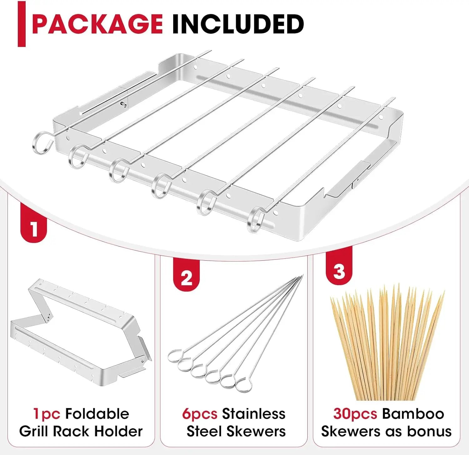 Unicook Upgraded Stainless Steel BBQ Shish Kabob Set, Large Foldable Grill Rack with 6pcs 13.5"L Barbecue Skewer, Keeps Kabobs from Sticking to the Grill Grate, 30pcs Bamboo Skewers as Bonus by GreenHaven Gardens