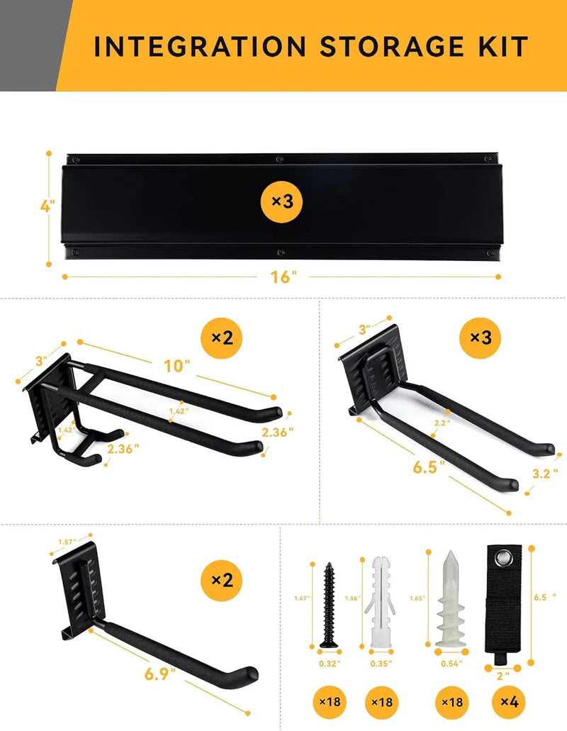 Wall Mount Garden Tool Organizer - 48 Inch Max Load 539lbs, Garage Storage with 7 Heavy Duty Hooks and 4 Cable Ties, Power Tool Organizer Rack by GreenHaven Gardens