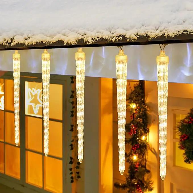 Christmas Meteor Shower Icicle Lights Outdoor, 19.8Ft With 20 Large Tube 480 LED Dropping Effect, Waterproof Decorations for House Eave Roofline, Warm White by GreenHaven Gardens