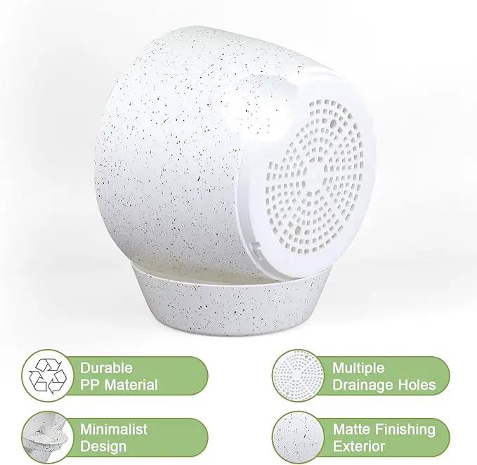 12/10/9 inch Large Self Watering Pots, Plant Pots with Mesh Drainage Holes for Indoor Outdoor Garden Plants, Flower Pots with Deep Reservoir, Set of 3 Plastic Planters, Specked White by GreenHaven Gardens