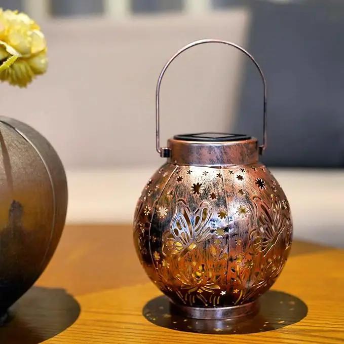 2 Pack Outdoor Solar Hanging Lantern Lights Metal LED Decorative Lamp for Garden Patio Porch Lawn and Table.Unique Gifts for Women Gardening. (Bronze Butterfly) by GreenHaven Gardens