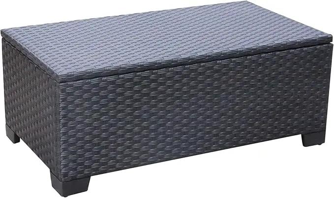 Rattaner Patio Coffee Table with Storage Wicker Outdoor Coffee Table and All-Weather Wicker Side Table with Waterproof Cover, Black by GreenHaven Gardens